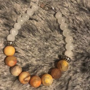 Shades of Orange Fire Agate bracelet w/Snow Quartz
